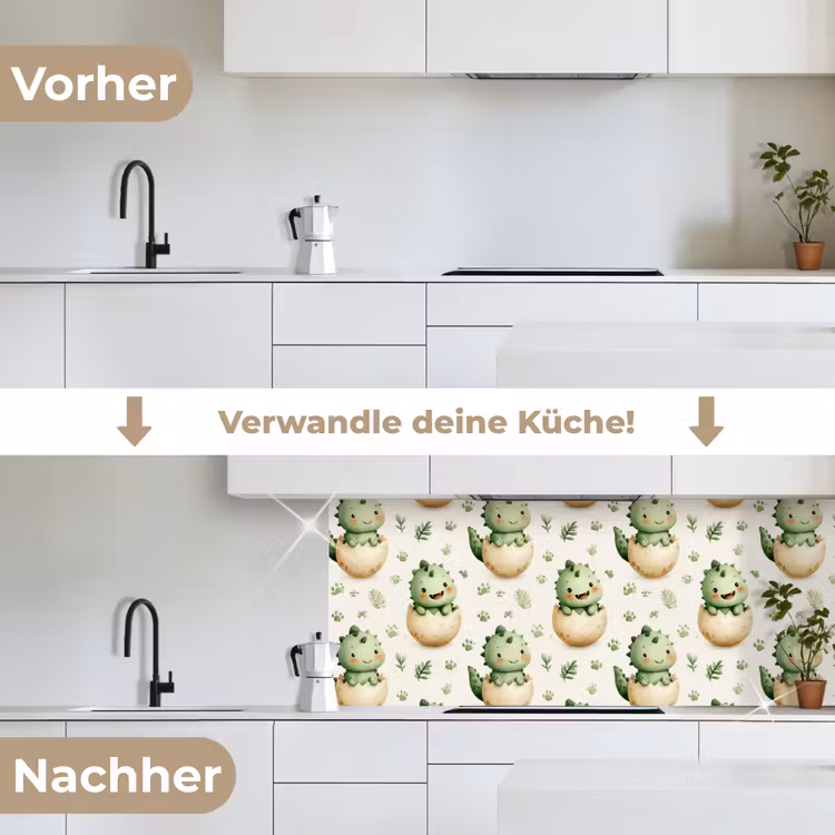 Dino - Eieren - Groen keuken achterwand 2 middel 871 -voor-na_DE