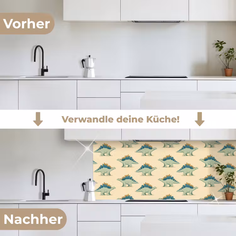 Dino - Patroon - Groen keuken achterwand 2 middel 871 -voor-na_DE