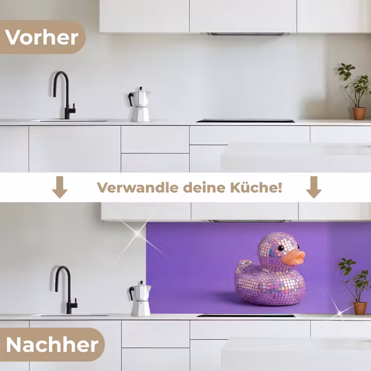 Disco - Eend - Paars keuken achterwand 2 middel -voor-na_DE