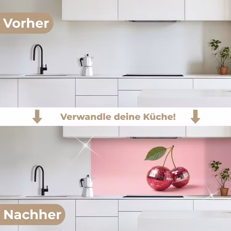 Disco - Kersen - Roze keuken achterwand 2 middel -voor-na_DE