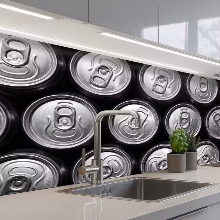 Blikjes - Aluminium - Patroon - Industrieel - Zilver keuken achterwand 2 middel -3d_schuin