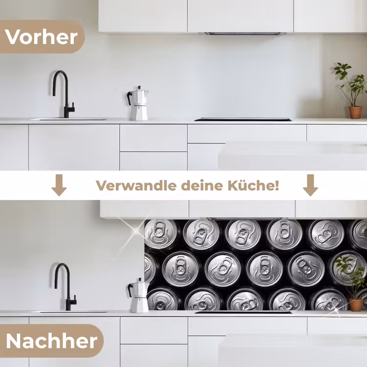 Blikjes - Aluminium - Patroon - Industrieel - Zilver keuken achterwand 2 middel -voor-na_DE