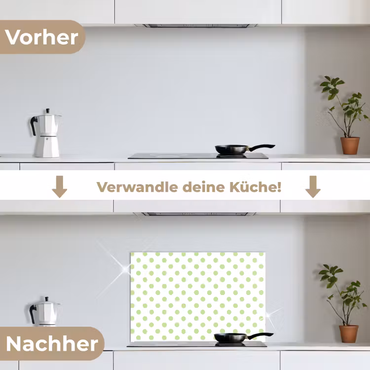 Dots - Klassiek - Groen keuken achterwand spatscherm klein 900 -voor_na_DE