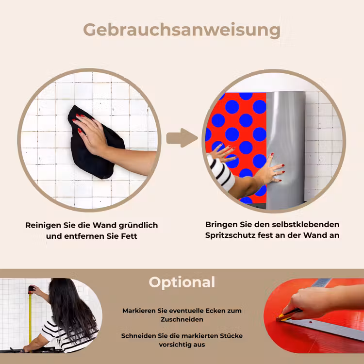 Dots - Klassiek - Rood keuken achterwand spatscherm klein 900 -gebruiksaanwijzing_DE
