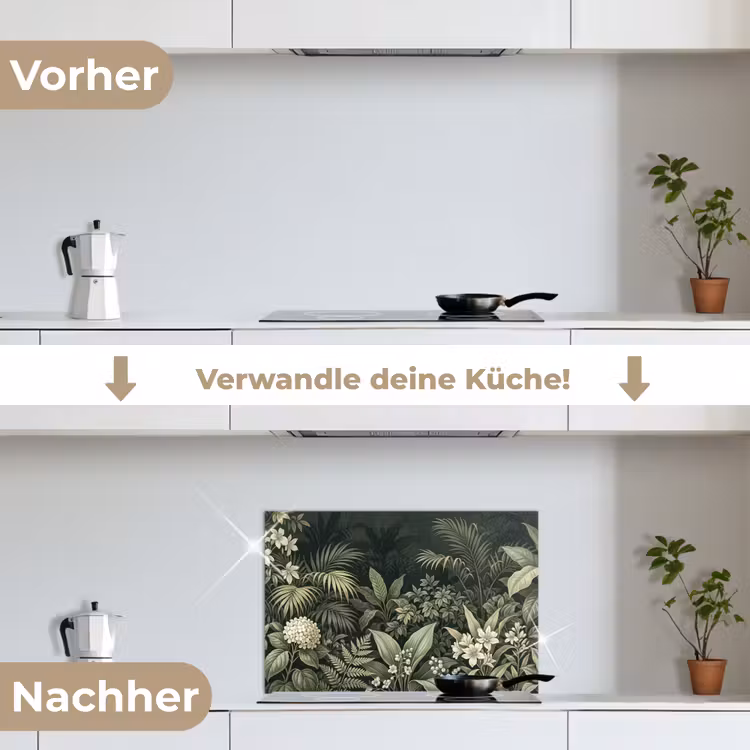 Jungle - Bladeren - Botanisch - Groen keuken achterwand spatscherm klein -voor_na_DE
