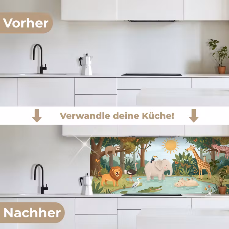 Jungle - Oase - Dieren - Kleurrijk keuken achterwand 2 middel -voor-na_DE
