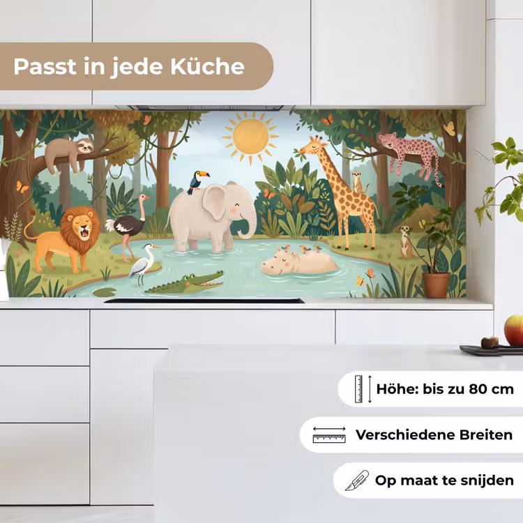 Jungle - Oase - Dieren - Kleurrijk keuken achterwand 2 middel -sfeer4_DE