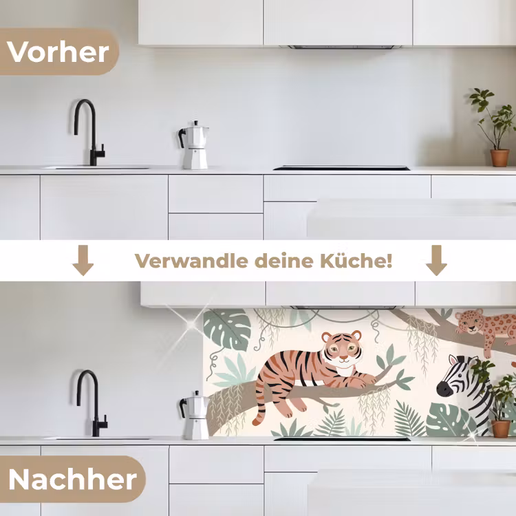 Jungle - Rustiek - Pastel keuken achterwand 2 middel -voor-na_DE