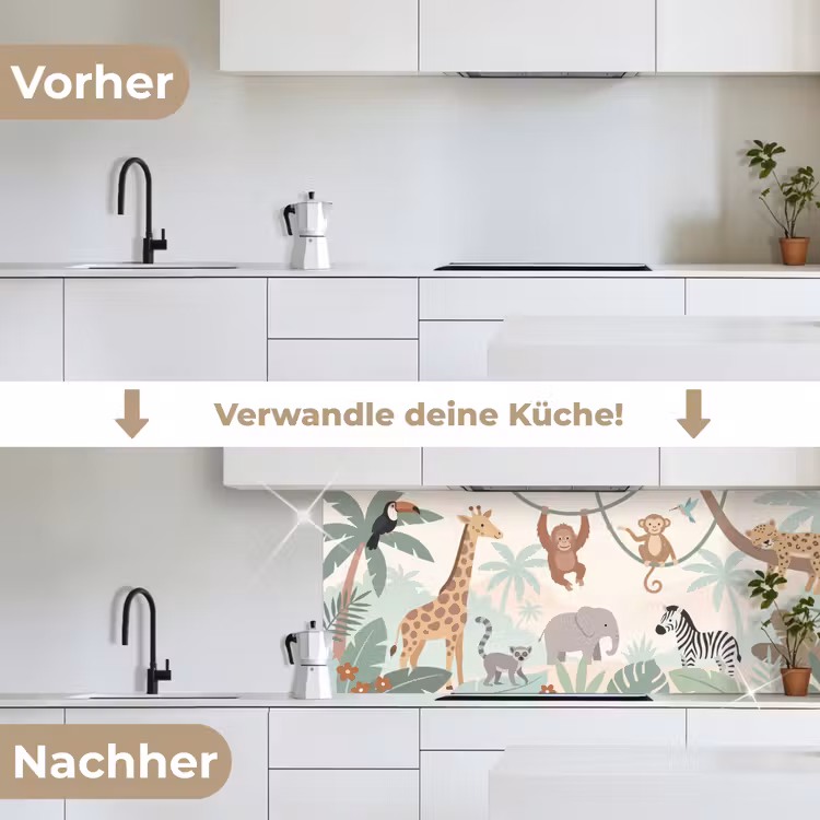 Jungle - Dieren - Groen keuken achterwand 2 middel -voor-na_DE