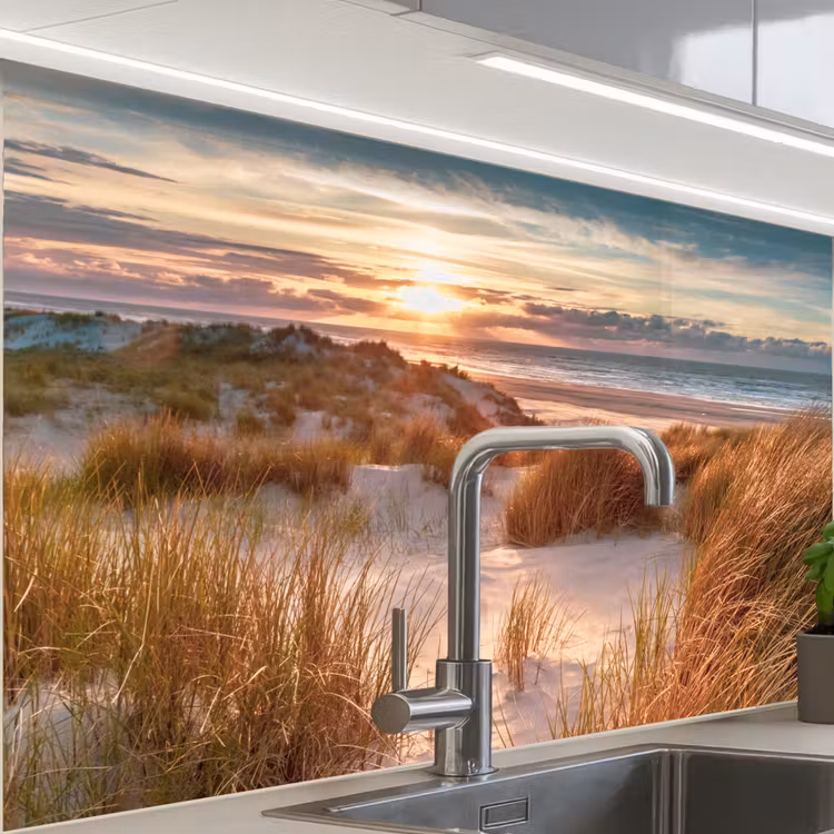 Duin - Planten - Zonsondergang - Strand - Zee keuken achterwand sample klein -zzzz3d_schuin