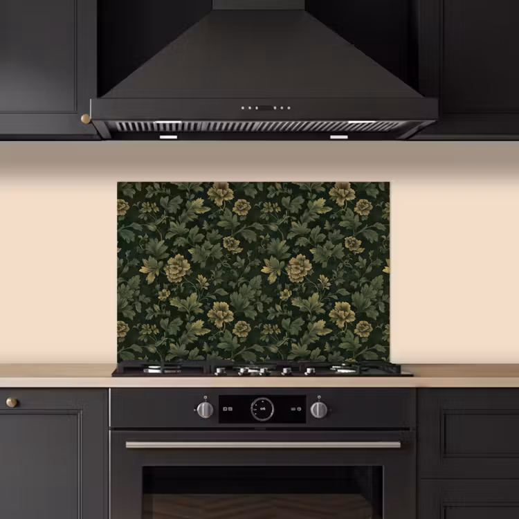 Donker - Groen - Goud - Botanisch keuken achterwand spatscherm klein 900 -sfeer1