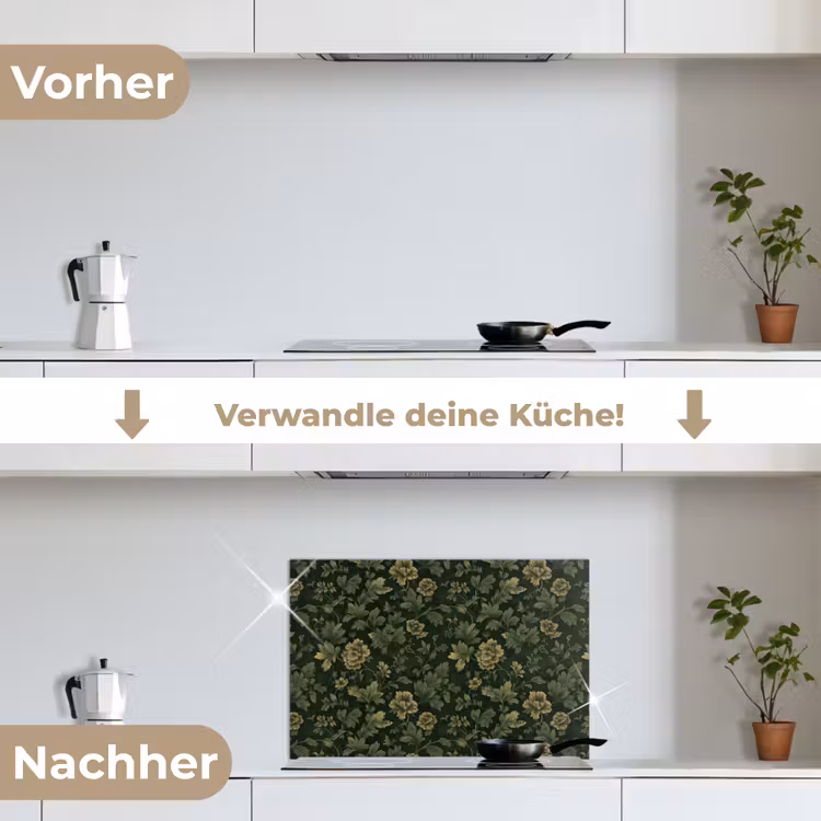 Donker - Groen - Goud - Botanisch keuken achterwand spatscherm klein 900 -voor_na_DE