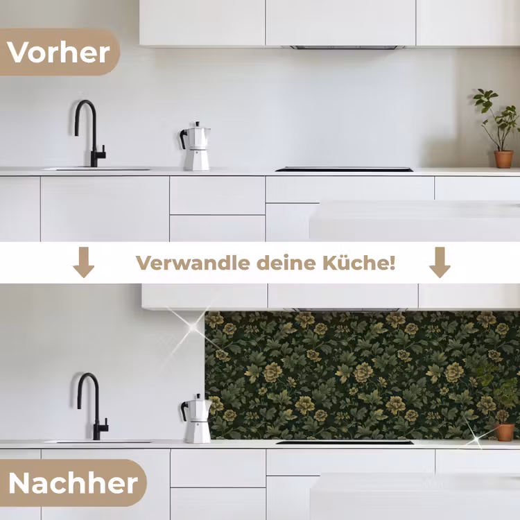 Donker - Groen - Goud - Botanisch keuken achterwand 2 middel 871 -voor-na_DE