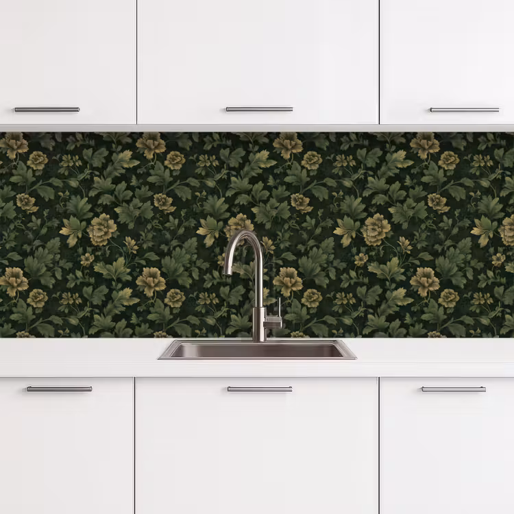 Donker - Groen - Goud - Botanisch keuken achterwand 2 middel 871 -3d
