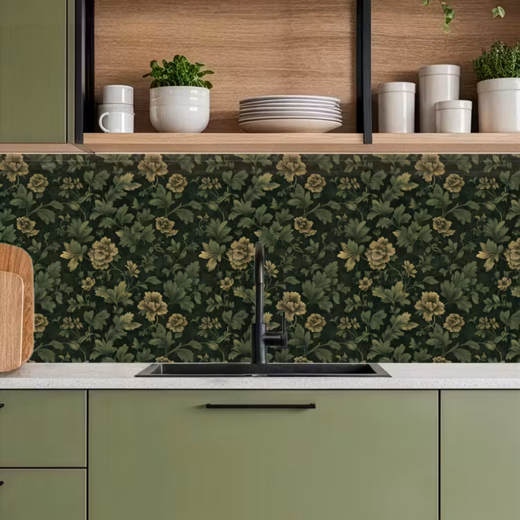Donker - Groen - Goud - Botanisch keuken achterwand 2 middel 871 -sfeer3