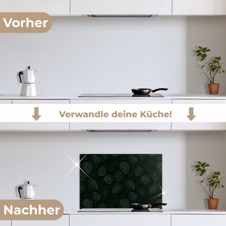 Donker - Groen - Hopbellen - Botanisch - Illustratie keuken achterwand spatscherm klein 900 -voor_na_DE