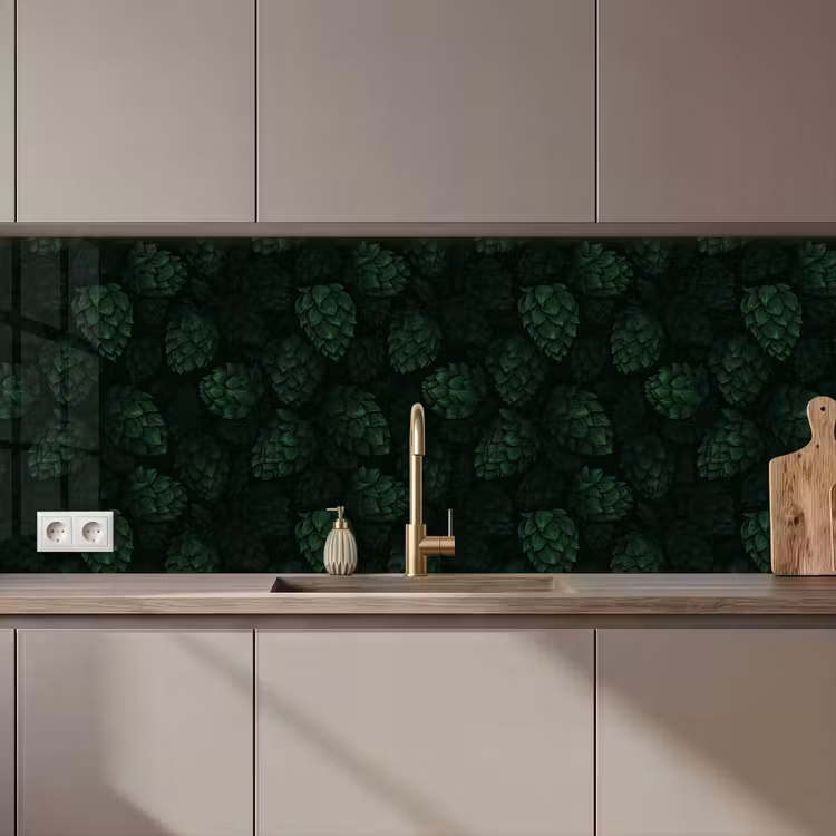 Donker - Groen - Hopbellen - Botanisch - Illustratie keuken achterwand 2 middel 871 zz_3dshopping