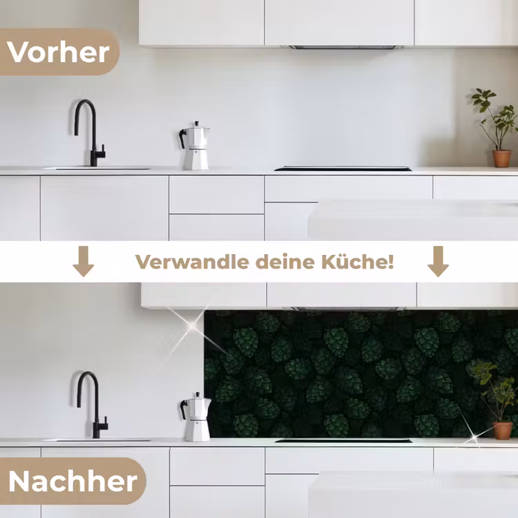 Donker - Groen - Hopbellen - Botanisch - Illustratie keuken achterwand 2 middel 871 -voor-na_DE