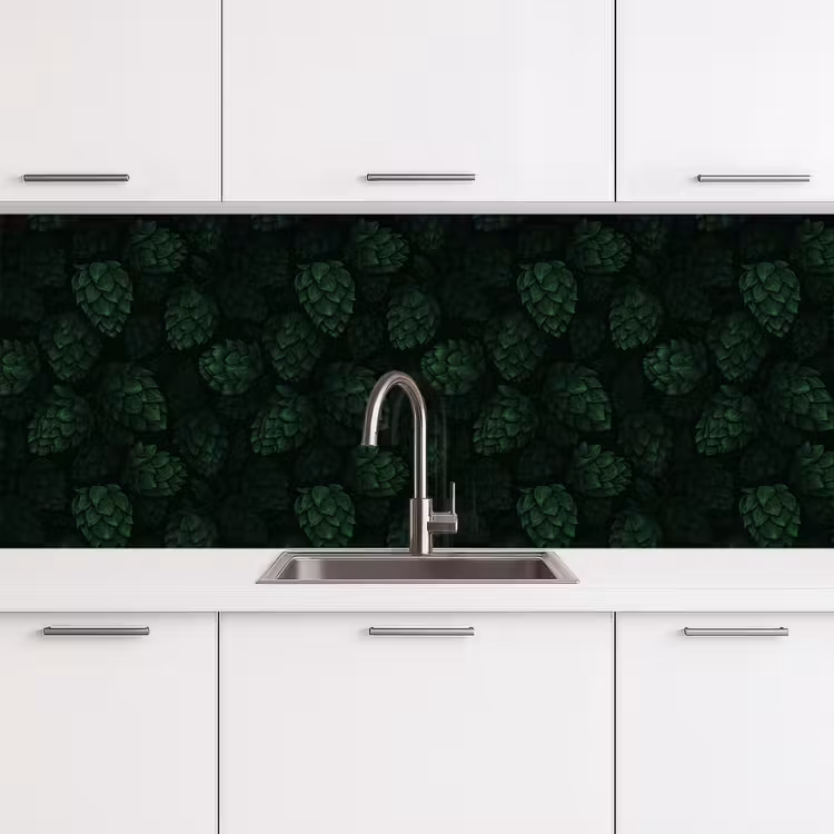 Donker - Groen - Hopbellen - Botanisch - Illustratie keuken achterwand 2 middel 871 -3d