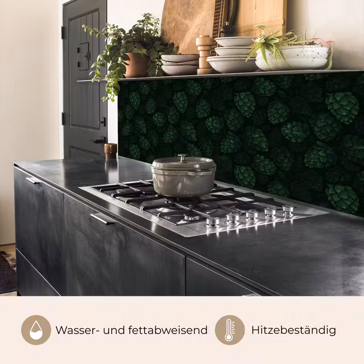 Donker - Groen - Hopbellen - Botanisch - Illustratie keuken achterwand 2 middel 871 -usp_DE
