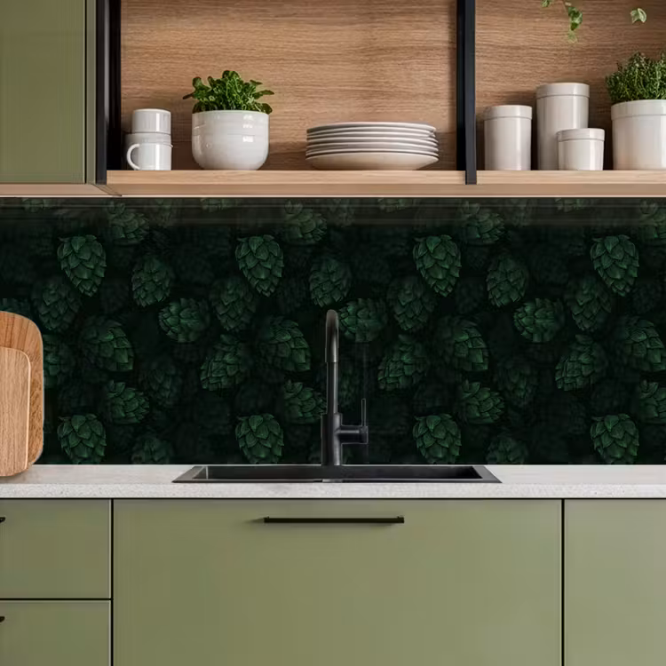 Donker - Groen - Hopbellen - Botanisch - Illustratie keuken achterwand 2 middel 871 -sfeer3