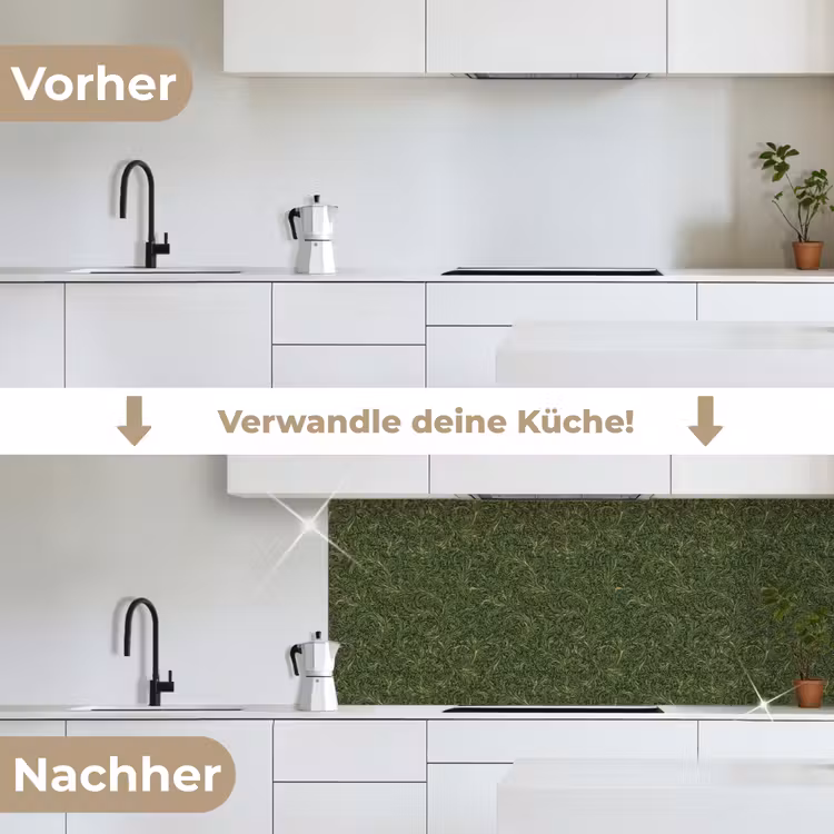 Donker - Groen - Krullend - Botanisch keuken achterwand 2 middel 871 -voor-na_DE