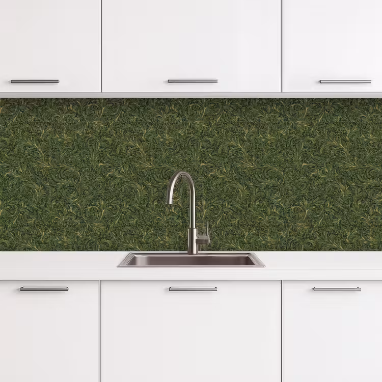 Donker - Groen - Krullend - Botanisch keuken achterwand 2 middel 871 -3d