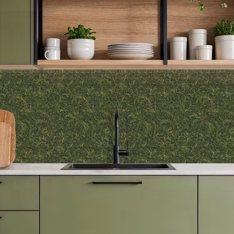 Donker - Groen - Krullend - Botanisch keuken achterwand 2 middel 871 -sfeer3