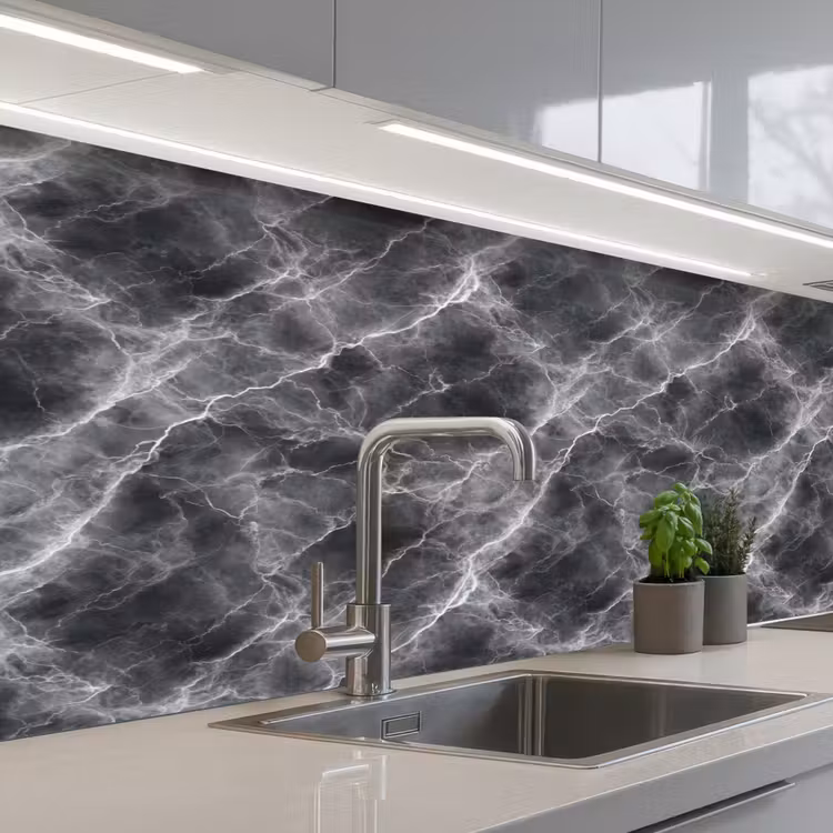 Donkergrijs - Bliksem - Marmer keuken achterwand 2 middel 871 -3d_schuin