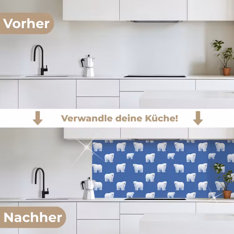 IJsbeer - Patroon - Blauw keuken achterwand 2 middel 871 -voor-na_DE