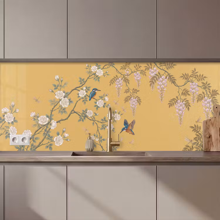 IJsvogels - Bloesem - Geel keuken achterwand 2 middel zz_3dshopping