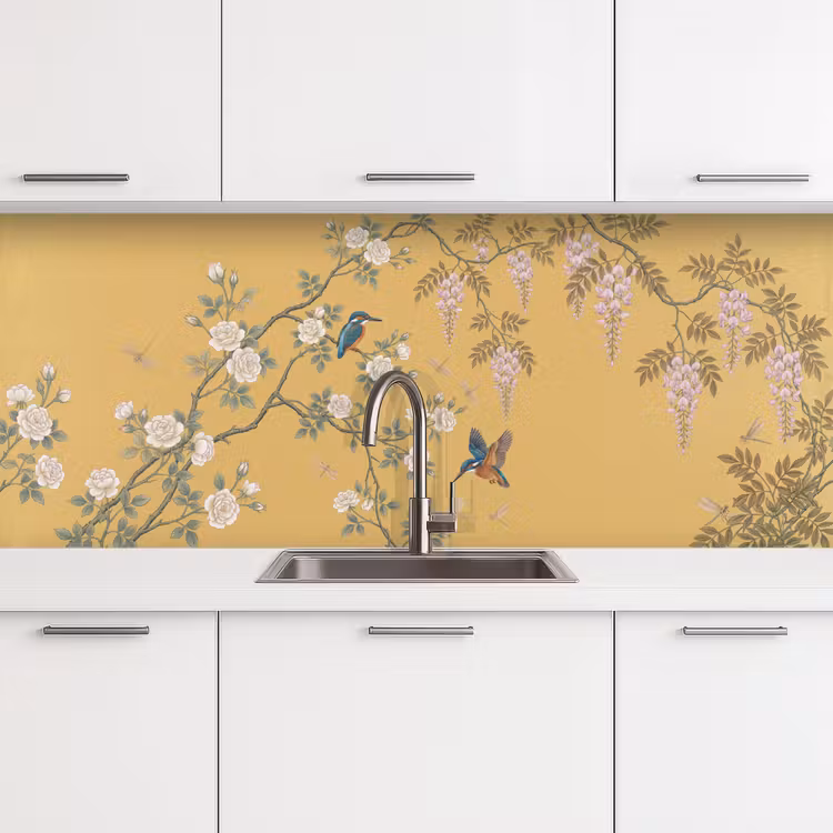 IJsvogels - Bloesem - Geel keuken achterwand 2 middel -3d