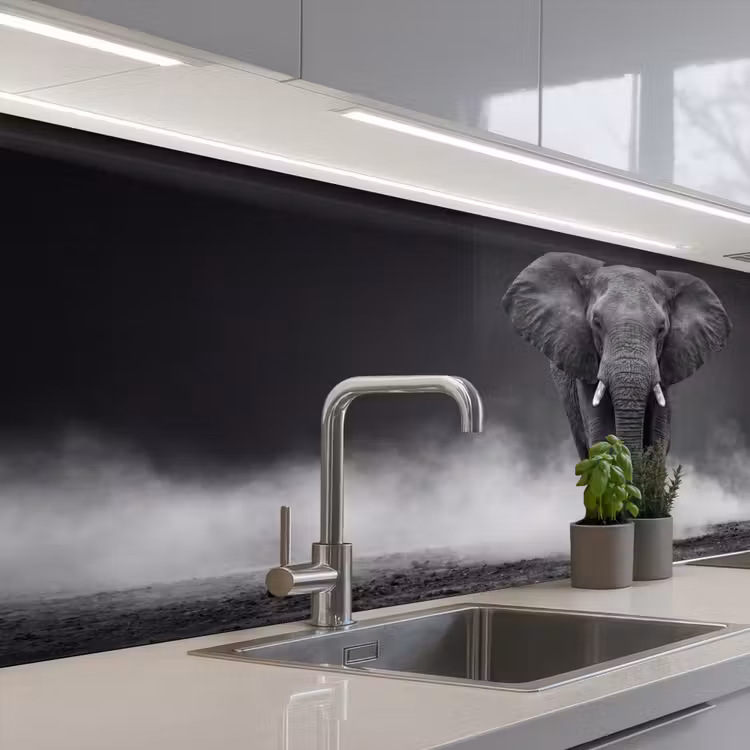 Olifant - Zwart - Wit - Rook keuken achterwand 2 middel -3d_schuin