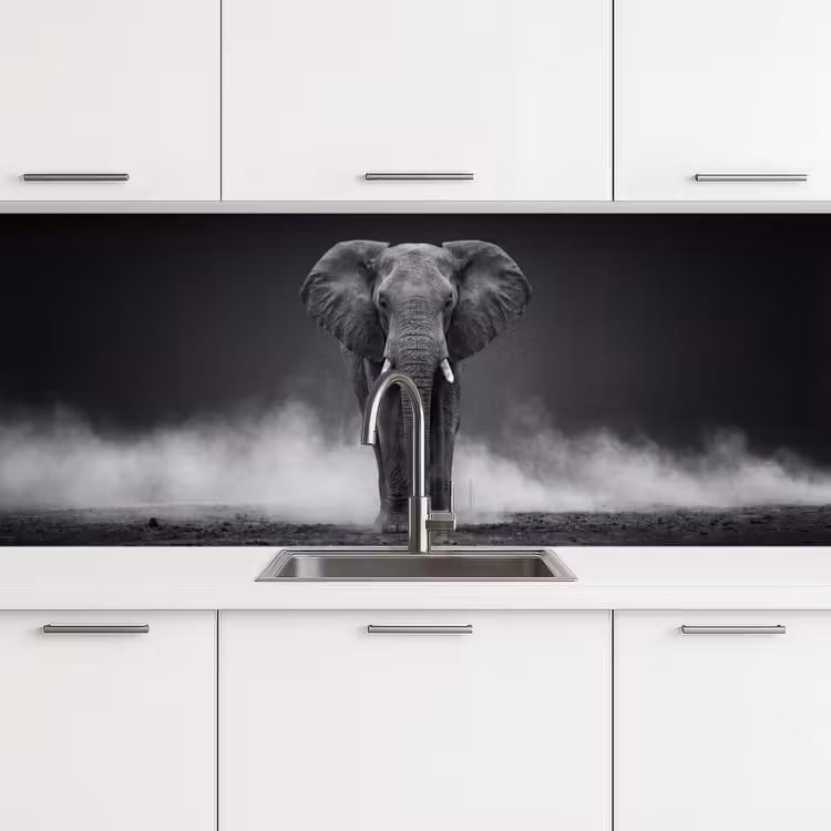 Olifant - Zwart - Wit - Rook keuken achterwand 2 middel -3d