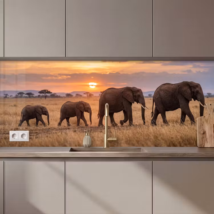 Olifanten - Savanne - Zonsondergang - Afrika - Warm keuken achterwand 2 middel zz_3dshopping