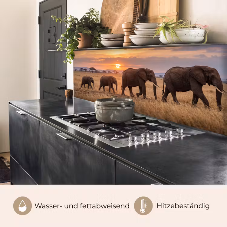 Olifanten - Savanne - Zonsondergang - Afrika - Warm keuken achterwand 2 middel -usp_DE