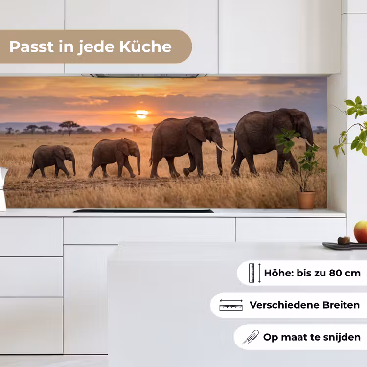 Olifanten - Savanne - Zonsondergang - Afrika - Warm keuken achterwand 2 middel -sfeer4_DE