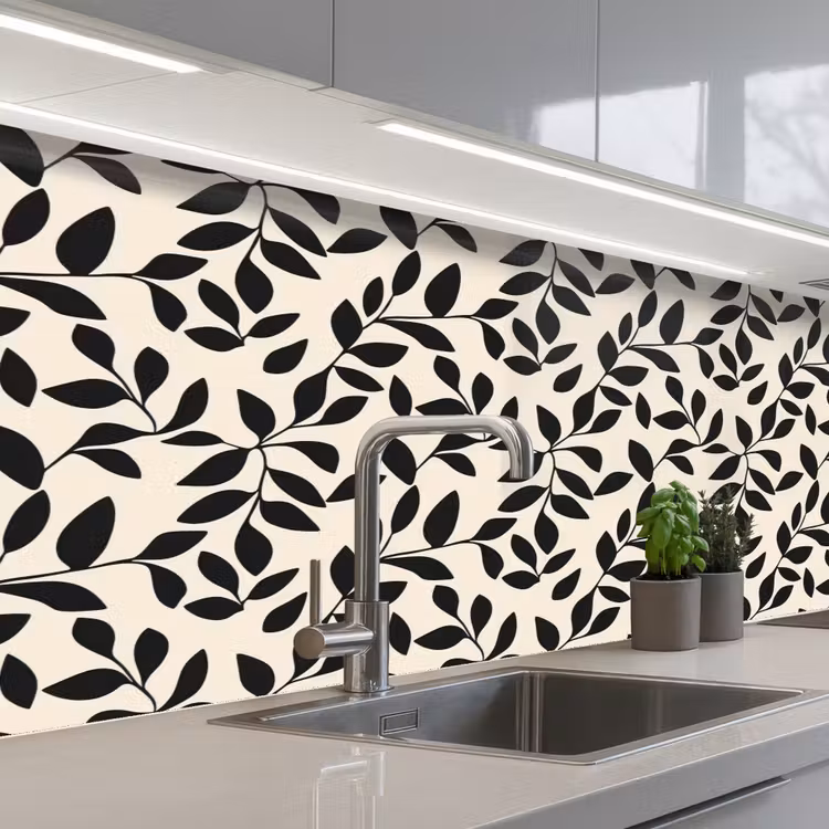 Elegant - Patroon - Zwart - Beige keuken achterwand 2 middel 871 -3d_schuin