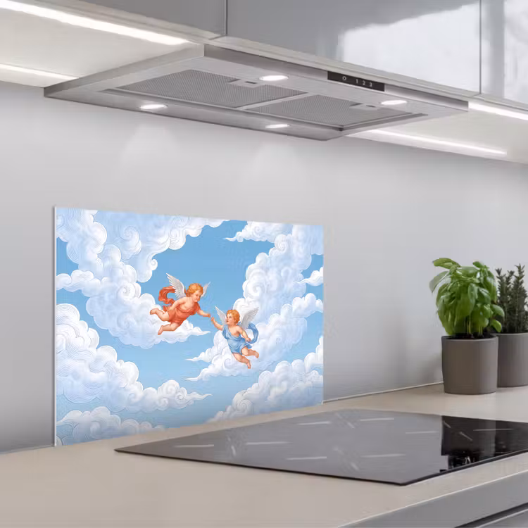 Engel - Vliegend - Klassiek - Blauw keuken achterwand spatscherm klein -3d_schuin