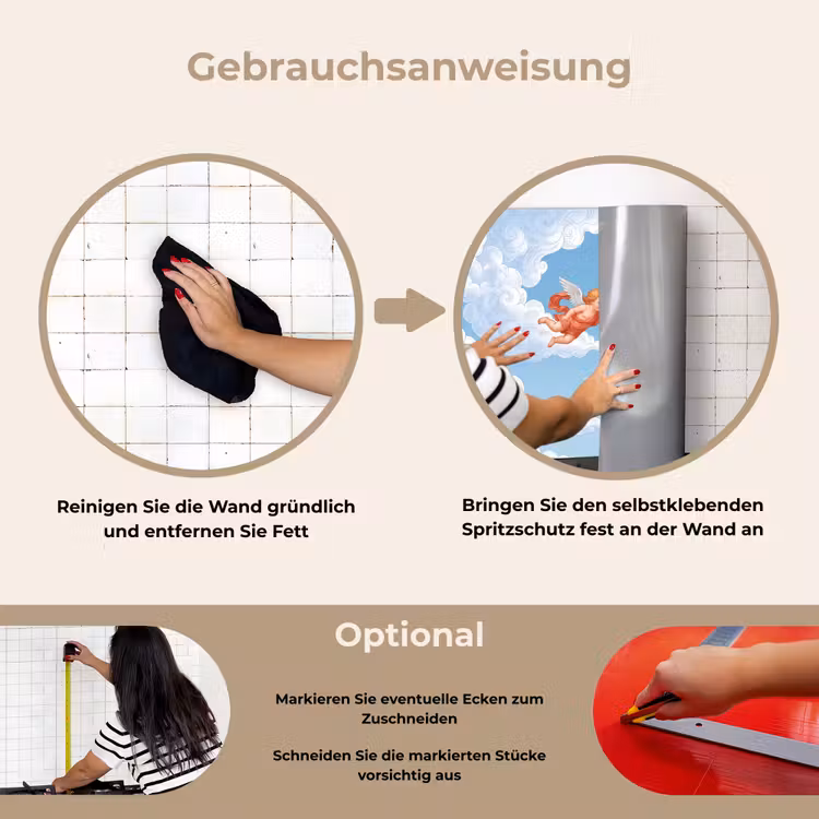 Engel - Vliegend - Klassiek - Blauw keuken achterwand spatscherm klein -gebruiksaanwijzing_DE
