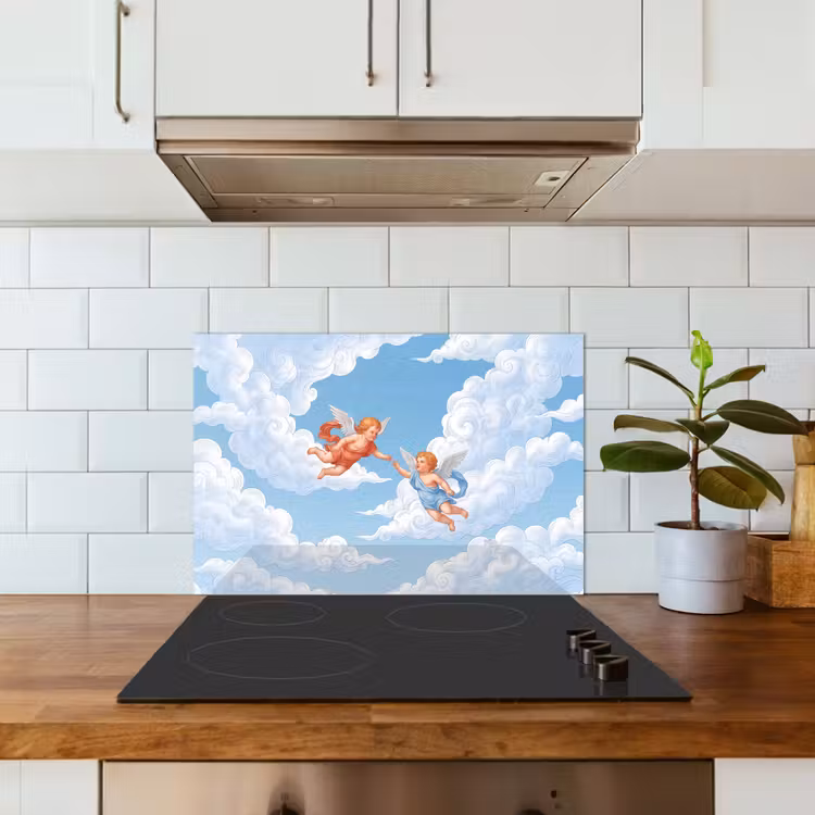 Engel - Vliegend - Klassiek - Blauw keuken achterwand spatscherm klein -sfeer2
