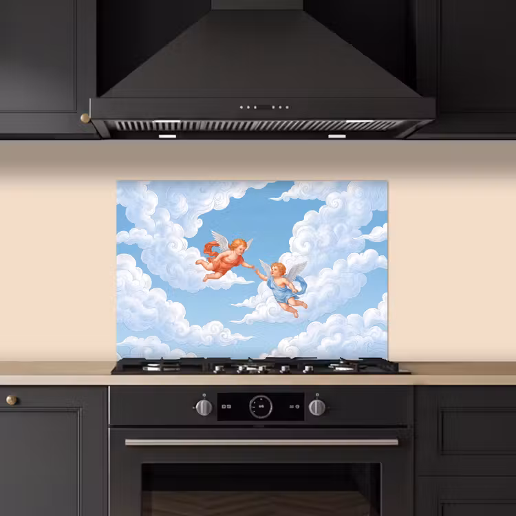 Engel - Vliegend - Klassiek - Blauw keuken achterwand spatscherm klein -sfeer1