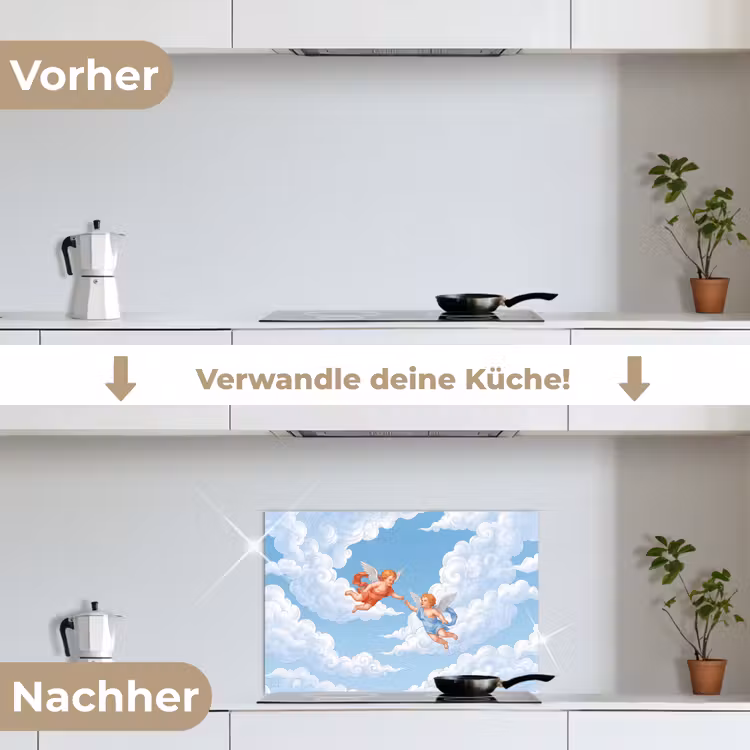 Engel - Vliegend - Klassiek - Blauw keuken achterwand spatscherm klein -voor_na_DE