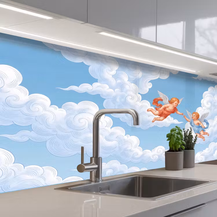 Engel - Vliegend - Klassiek - Blauw keuken achterwand 2 middel -3d_schuin