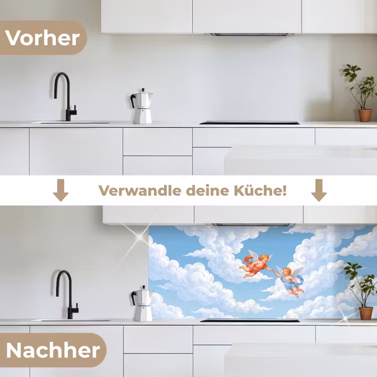 Engel - Vliegend - Klassiek - Blauw keuken achterwand 2 middel -voor-na_DE
