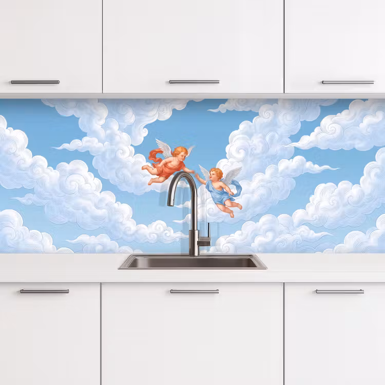 Engel - Vliegend - Klassiek - Blauw keuken achterwand 2 middel -3d