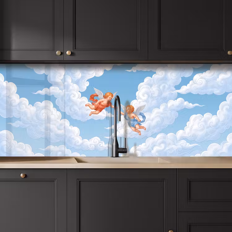 Engel - Vliegend - Klassiek - Blauw keuken achterwand 2 middel -sfeer1