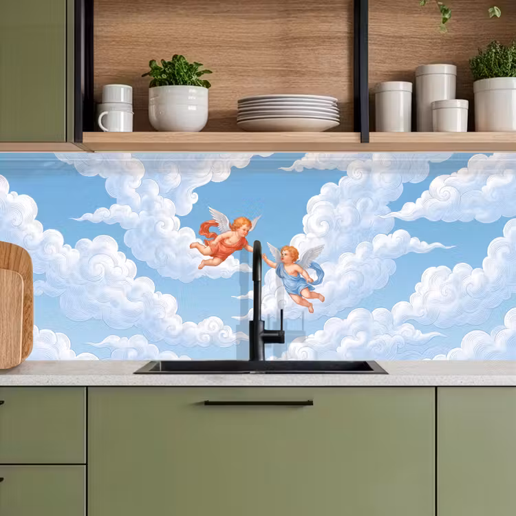Engel - Vliegend - Klassiek - Blauw keuken achterwand 2 middel -sfeer3