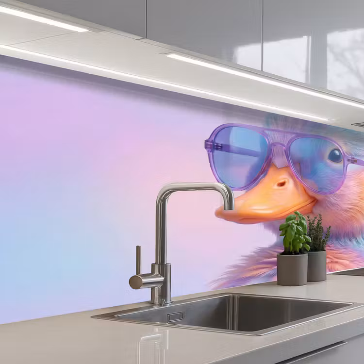 Eend - bril - Pastel keuken achterwand 2 middel -3d_schuin