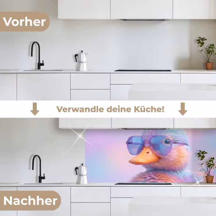 Eend - bril - Pastel keuken achterwand 2 middel -voor-na_DE